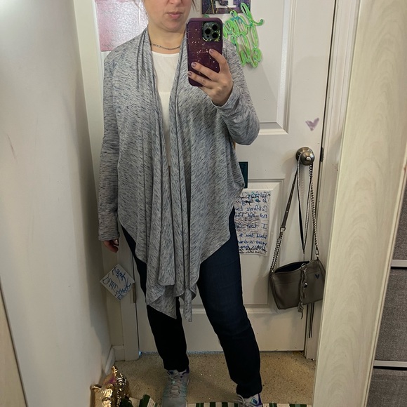 pure good Jackets & Blazers - JERSEY KNIT OPEN FRONT CARDIGAN WATERFALL DRAPEY M MEDIUM HEATHERED LIGHT BLUE